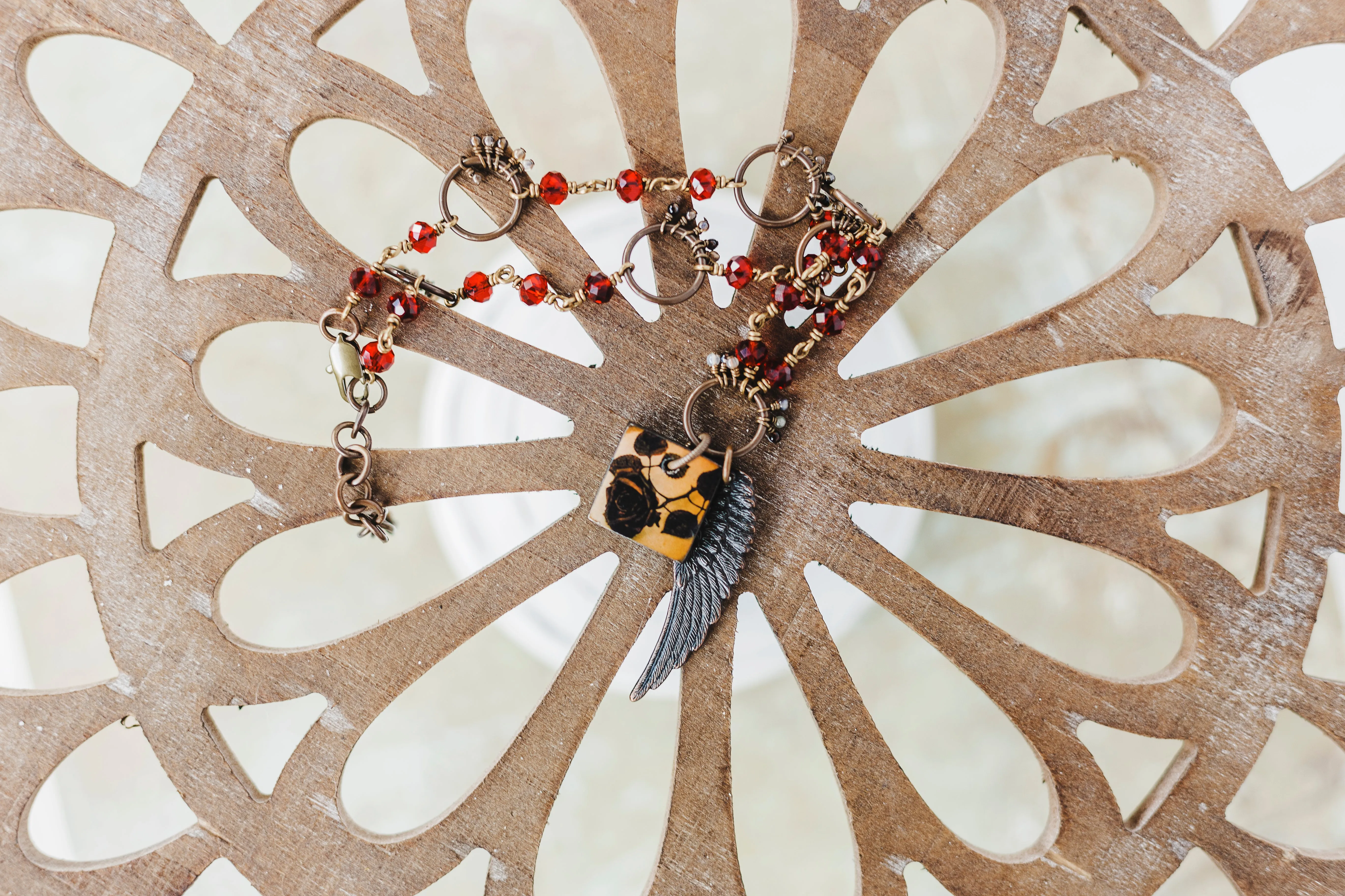 Wings and Roses Crystal Brass Necklace As Seen On The Vampire Diaries