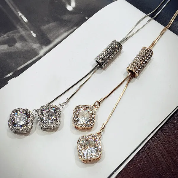 Women Pendant Necklaces Crystal Necklace Female Temperament All-match Long Paragraph Sweater Chain Pendant