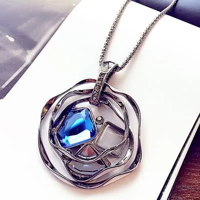 Women Pendant Necklaces Crystal Necklace Female Temperament All-match Long Paragraph Sweater Chain Pendant