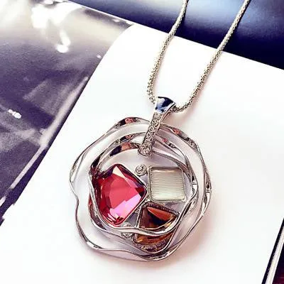 Women Pendant Necklaces Crystal Necklace Female Temperament All-match Long Paragraph Sweater Chain Pendant