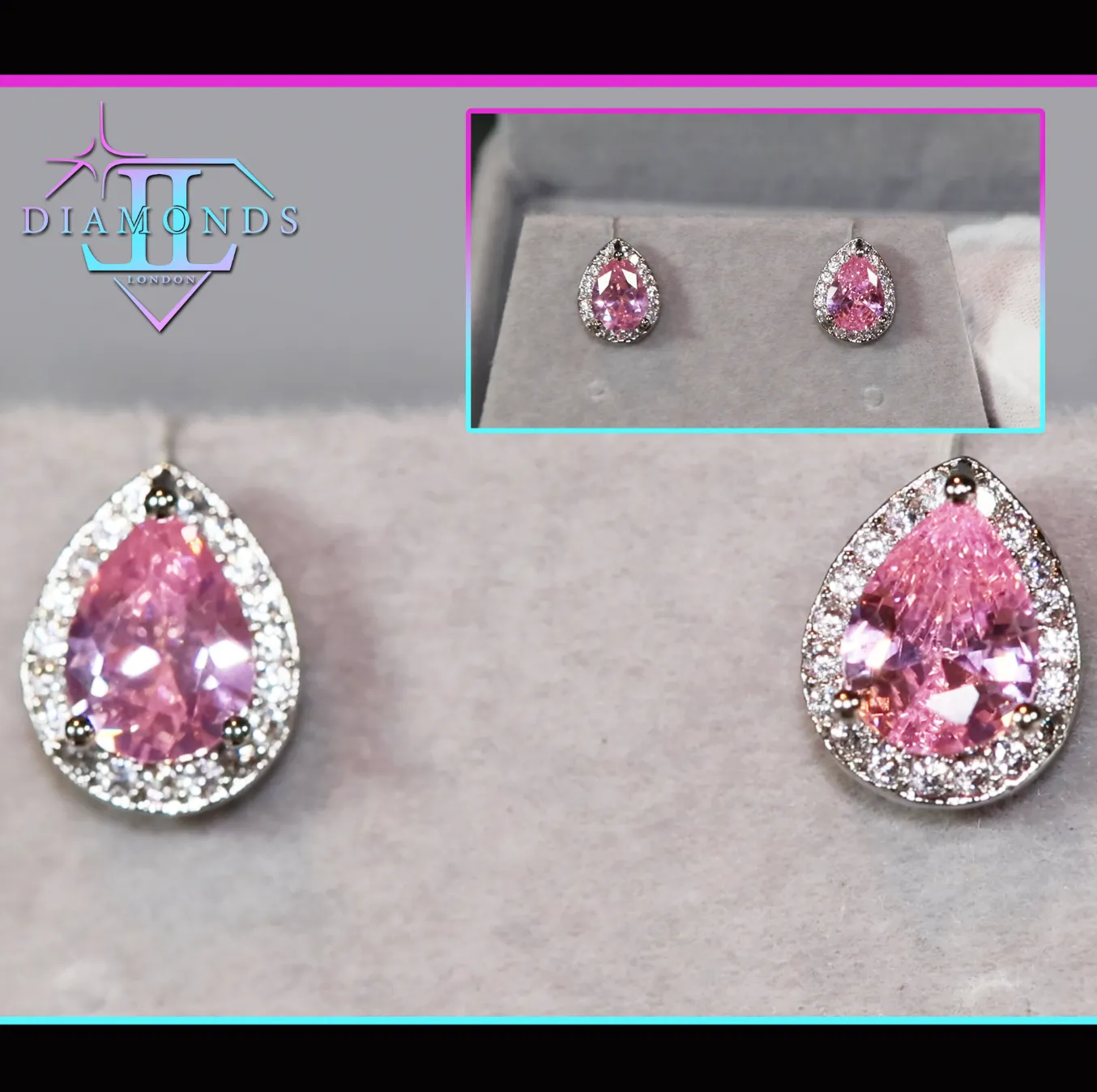Womens Ear Studs | Pear Shape Earrings | Teardrop Earrings | Pink Diamond Earrings | Teardrop Earrings | Womens Earrings | Stud Earrings