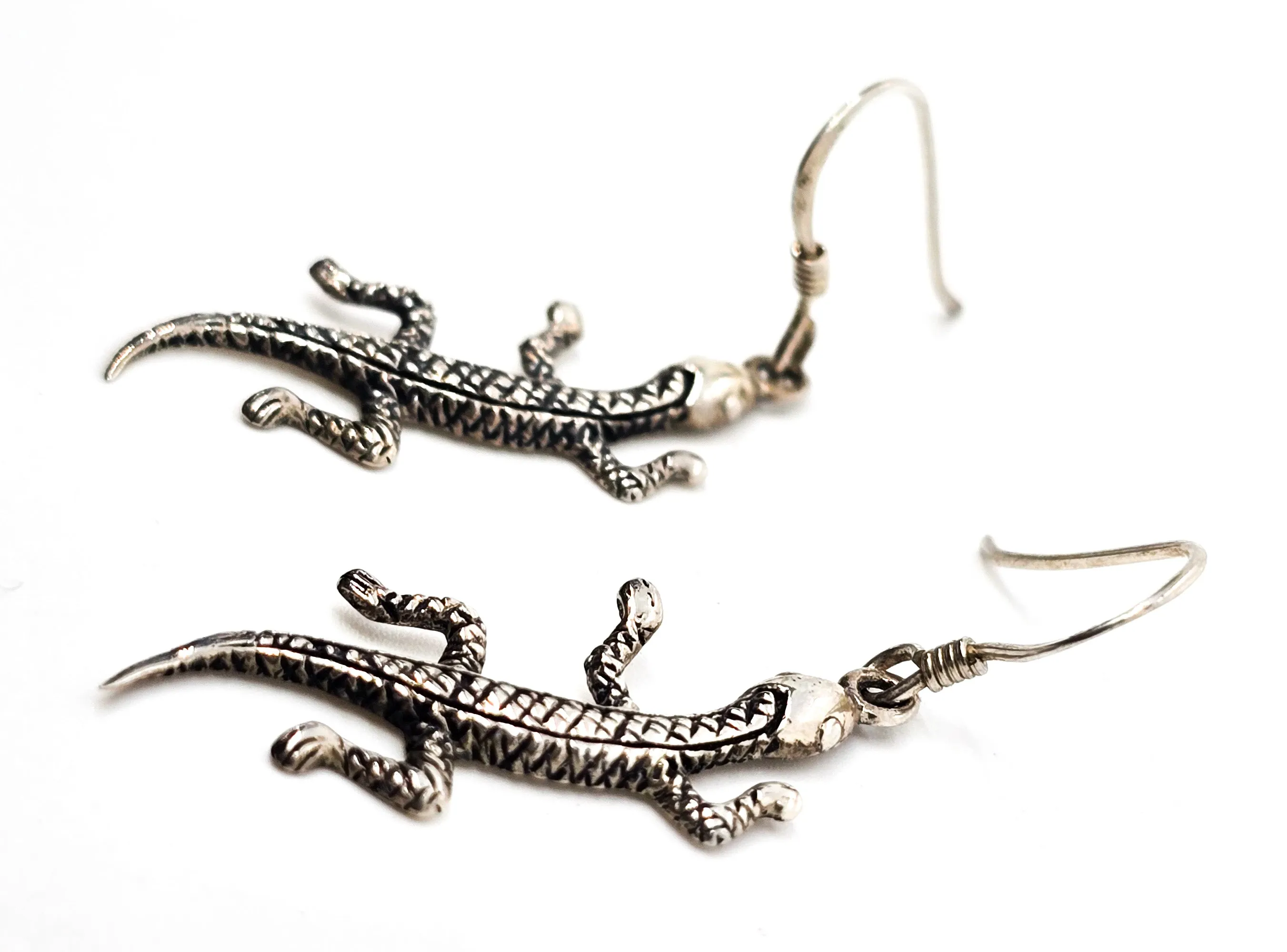 WTS Watson Gecko Lizard vintage signed sterling silver drop earrings