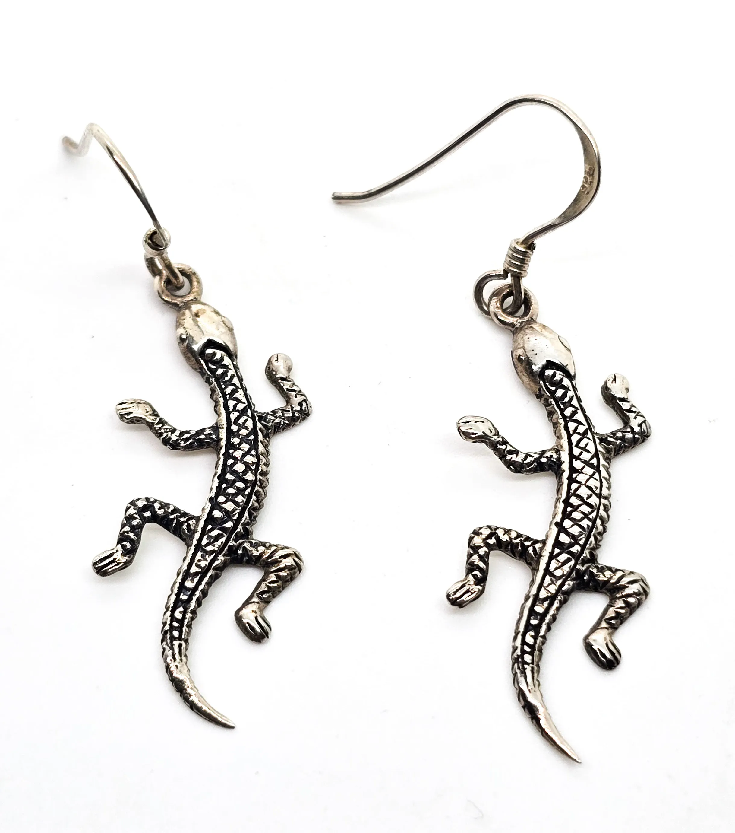 WTS Watson Gecko Lizard vintage signed sterling silver drop earrings