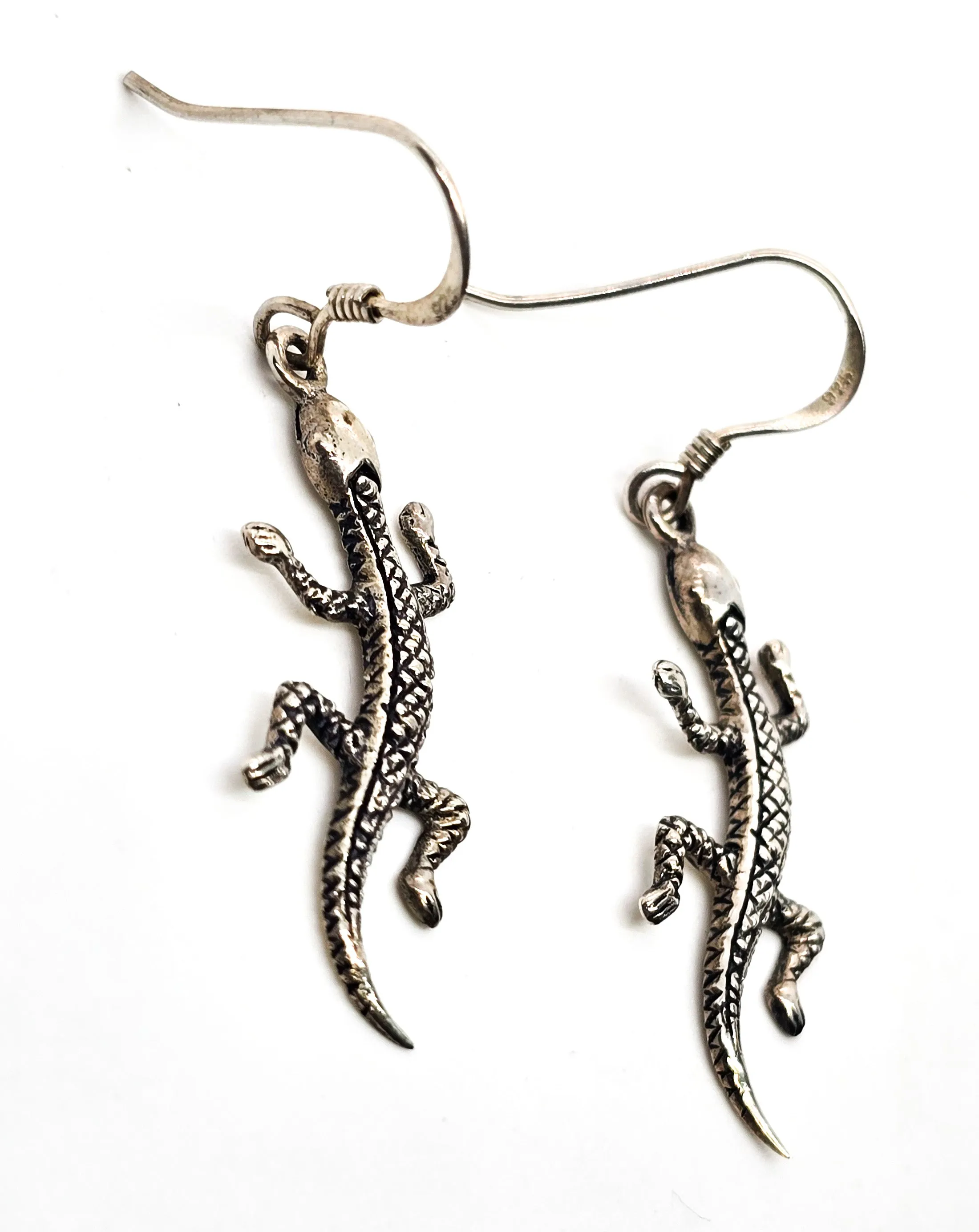WTS Watson Gecko Lizard vintage signed sterling silver drop earrings