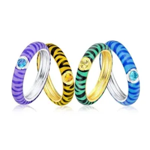 Zebra Stripe Eternity 925 Sterling Silver Party Fashion Jewelry Enamel Handmade Ring