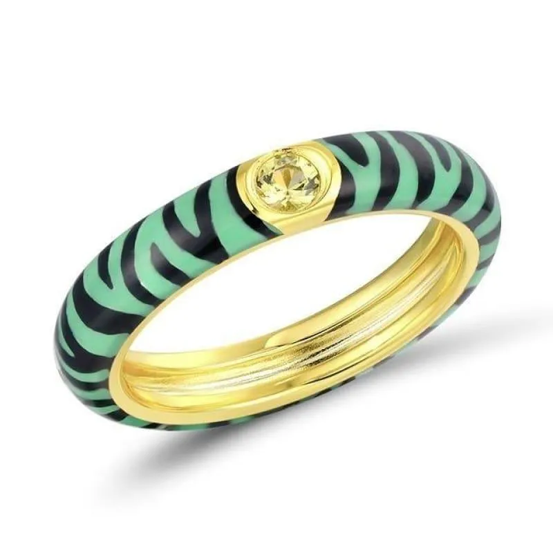 Zebra Stripe Eternity 925 Sterling Silver Party Fashion Jewelry Enamel Handmade Ring