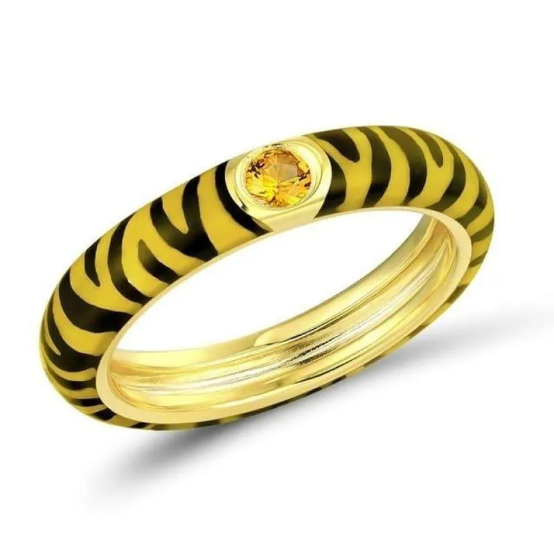Zebra Stripe Eternity 925 Sterling Silver Party Fashion Jewelry Enamel Handmade Ring