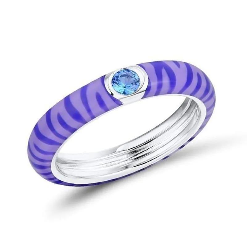 Zebra Stripe Eternity 925 Sterling Silver Party Fashion Jewelry Enamel Handmade Ring