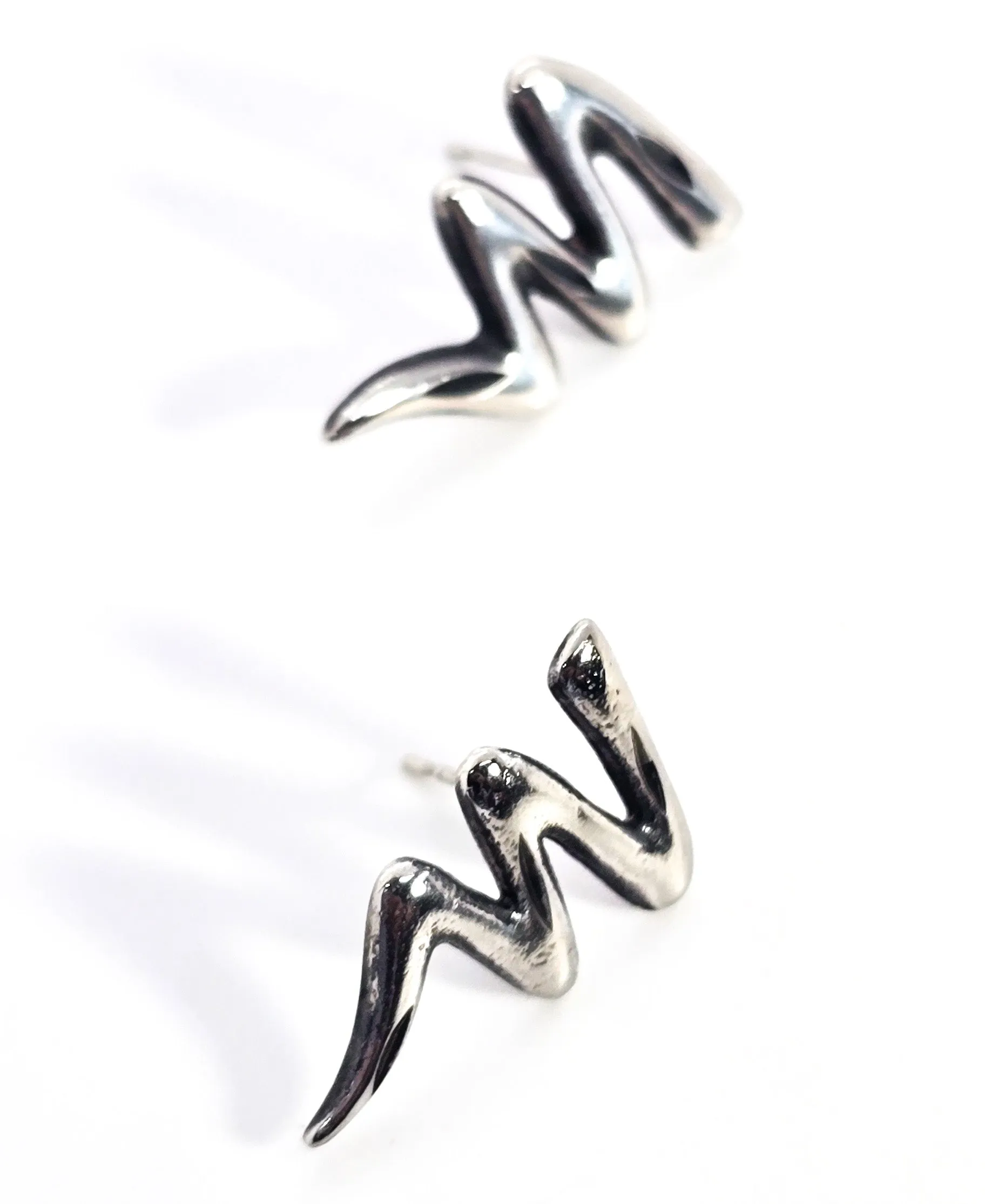 Zig Zag lightening bolt vintage sterling silver signed stud earrings