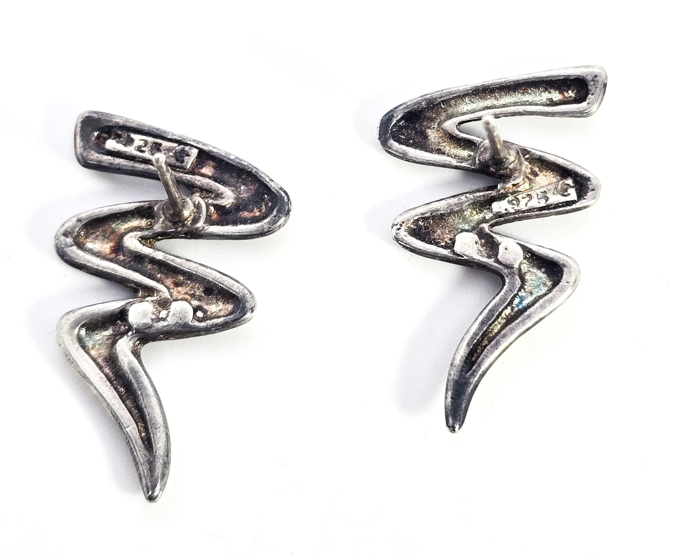 Zig Zag lightening bolt vintage sterling silver signed stud earrings