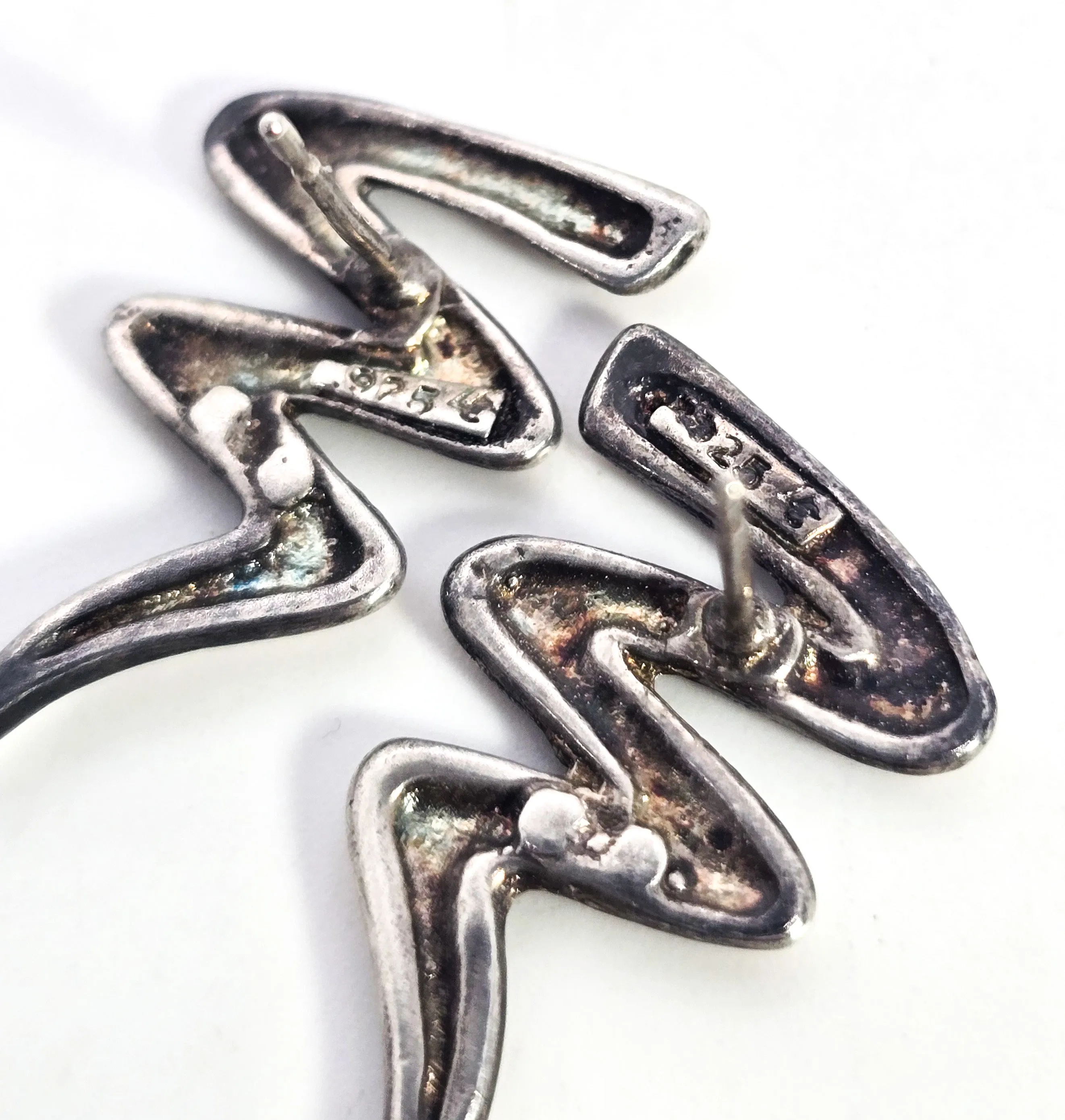 Zig Zag lightening bolt vintage sterling silver signed stud earrings