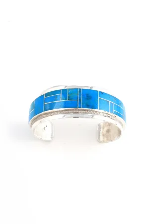 Zuni Kingman Turquoise Inlay Cuff